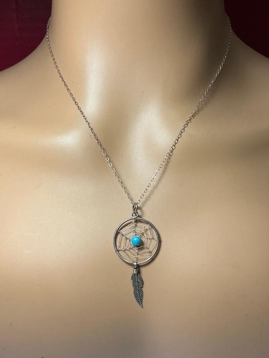 Sterling Silver Chain with Dream Catcher Pendant Necklace. 20” long - Picture 1 of 5